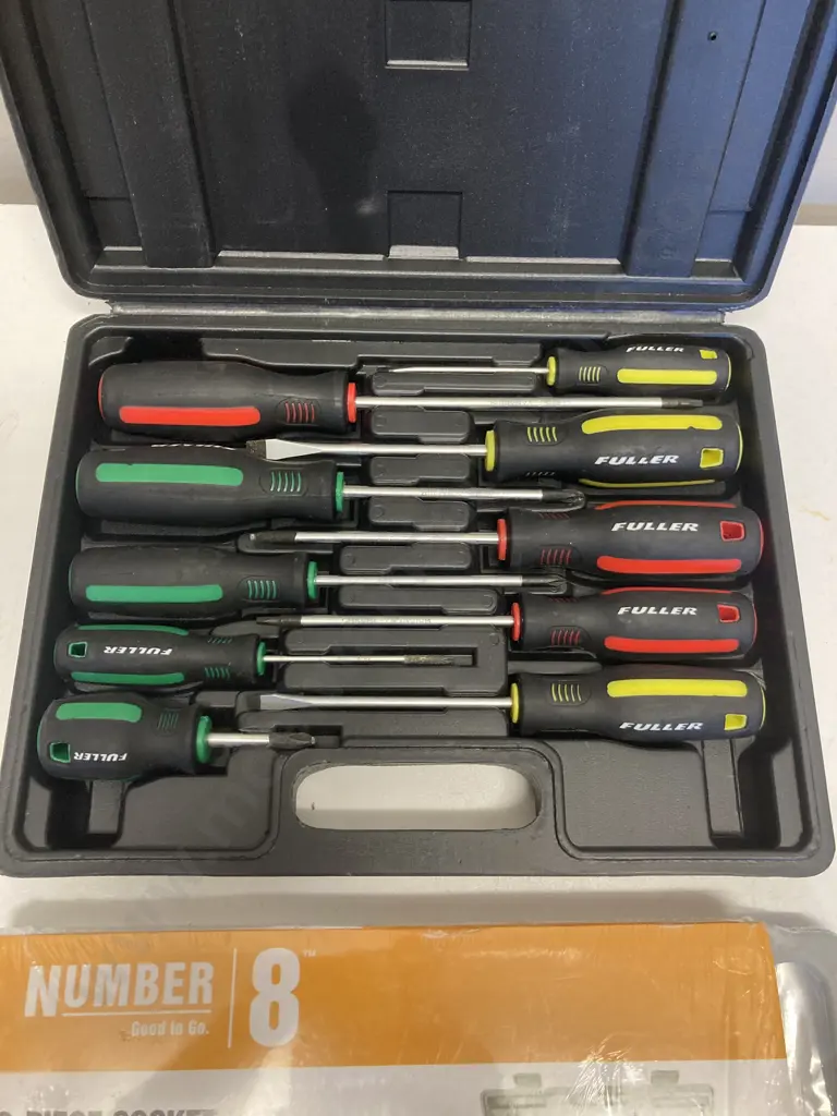 New No8 40Pce Socket Set 1/4&3/8" Drive, Fuller 10Pce Screwdriver Set, TradeFlame Soldering Set Image 1++